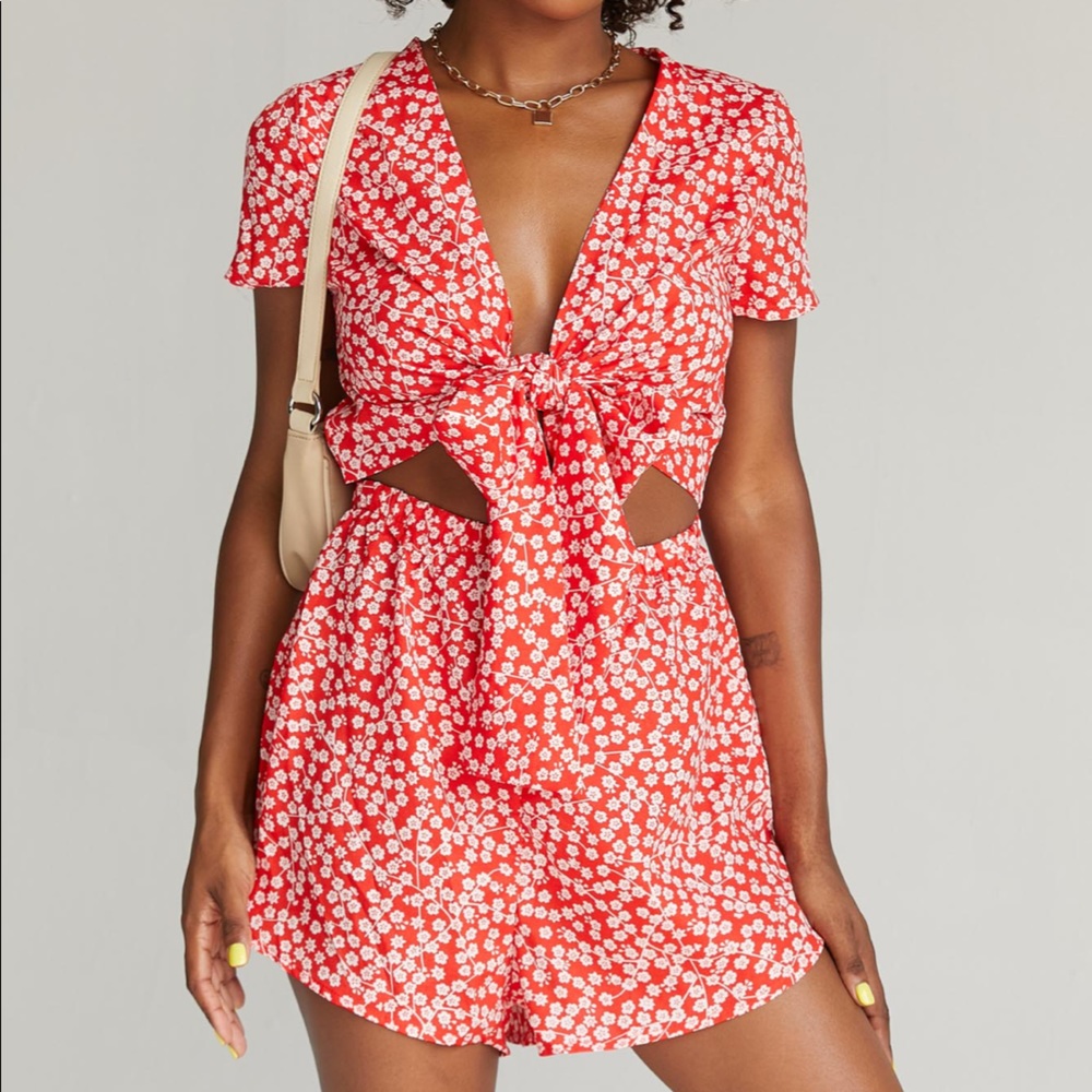 Princess Polly Virgo Front Tie Romper Red